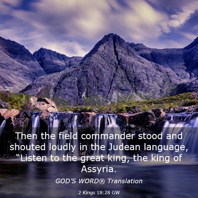 Picture 03 - 2 Kings 18:28 GW - Then the field commander stood and shouted loudly - Bible Verse Picture