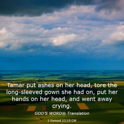 Picture 03 - 2 Samuel 13:19 GW - Tamar put ashes on her head, tore the - Bible Verse Picture