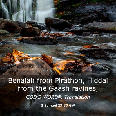 Picture 03 - 2 Samuel 23:30 GW - Benaiah from Pirathon, Hiddai from the Gaash - Bible Verse Picture