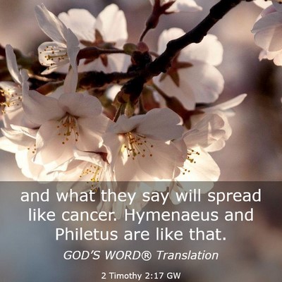 Picture 03 - 2 Timothy 2:17 GW - and what they say will spread like cancer. - Bible Verse Picture