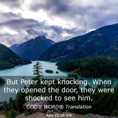 Picture 03 - Acts 12:16 GW - But Peter kept knocking. When they opened the - Bible Verse Picture
