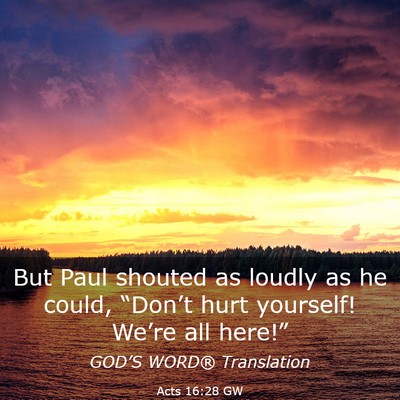 Picture 03 - Acts 16:28 GW - But Paul shouted as loudly as he could, - Bible Verse Picture