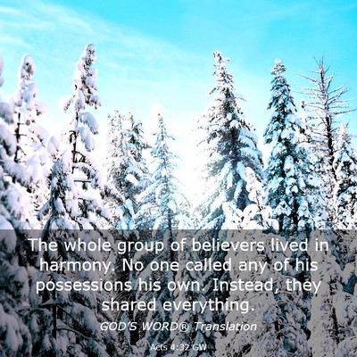 Picture 03 - Acts 4:32 GW - The whole group of believers lived in harmony. No - Bible Verse Picture