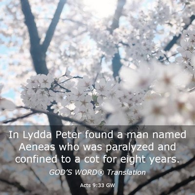 Picture 03 - Acts 9:33 GW - In Lydda Peter found a man named Aeneas who was - Bible Verse Picture