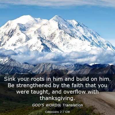 Picture 03 - Colossians 2:7 GW - Sink your roots in him and build on him. Be - Bible Verse Picture