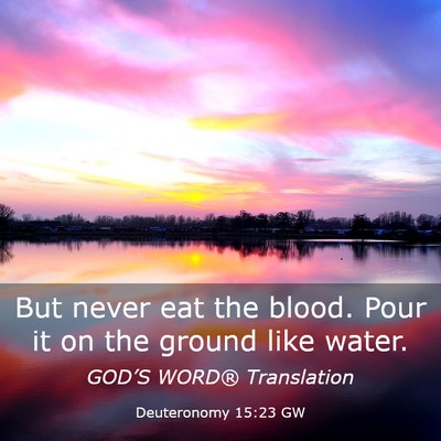 Picture 03 - Deuteronomy 15:23 GW - But never eat the blood. Pour it on the ground - Bible Verse Picture