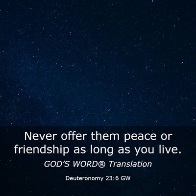 Picture 03 - Deuteronomy 23:6 GW - Never offer them peace or friendship as long as - Bible Verse Picture
