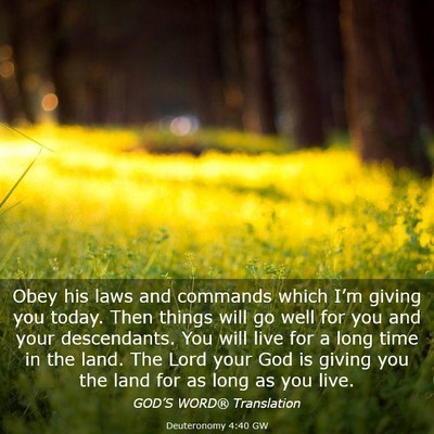 Picture 03 - Deuteronomy 4:40 GW - Obey his laws and commands which I’m giving you - Bible Verse Picture