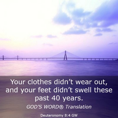 Picture 03 - Deuteronomy 8:4 GW - Your clothes didn’t wear out, and your feet - Bible Verse Picture