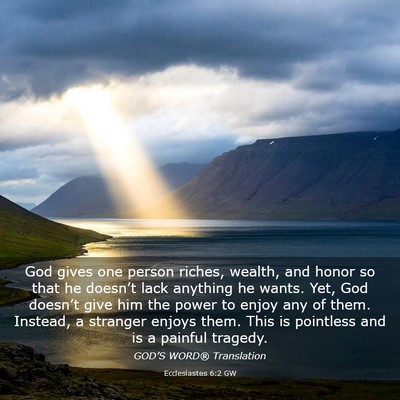 Picture 03 - Ecclesiastes 6:2 GW - God gives one person riches, wealth, and honor so - Bible Verse Picture