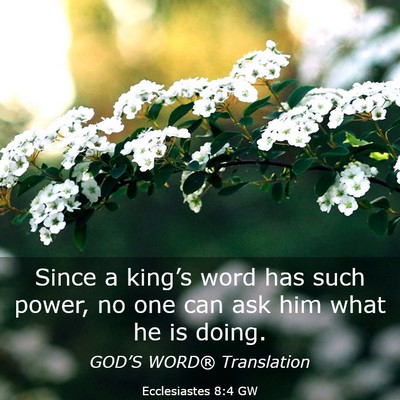 Picture 03 - Ecclesiastes 8:4 GW - Since a king’s word has such power, no one can - Bible Verse Picture
