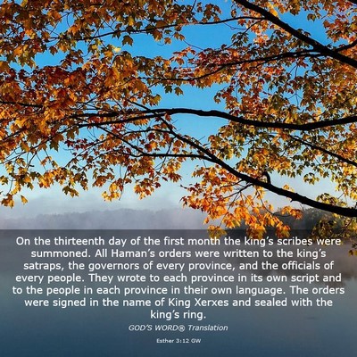 Picture 03 - Esther 3:12 GW - On the thirteenth day of the first month the - Bible Verse Picture