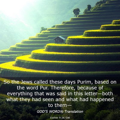 Picture 03 - Esther 9:26 GW - So the Jews called these days Purim, based on the - Bible Verse Picture
