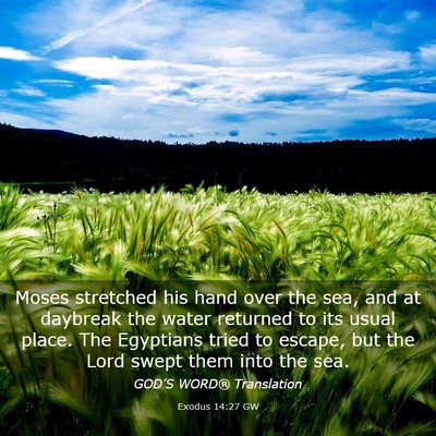 Picture 03 - Exodus 14:27 GW - Moses stretched his hand over the sea, and at - Bible Verse Picture