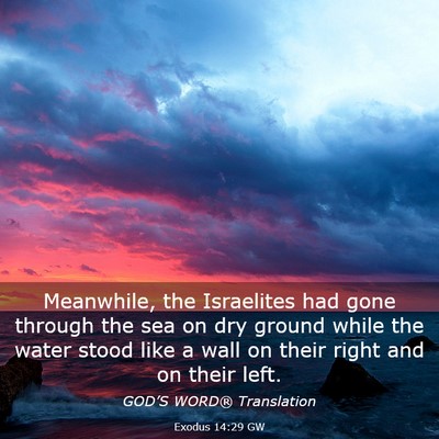 Picture 03 - Exodus 14:29 GW - Meanwhile, the Israelites had gone through the - Bible Verse Picture