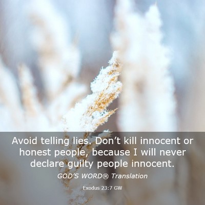 Picture 03 - Exodus 23:7 GW - Avoid telling lies. Don’t kill innocent or - Bible Verse Picture