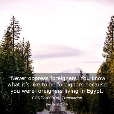 Picture 03 - Exodus 23:9 GW - “Never oppress foreigners. You know what it’s - Bible Verse Picture