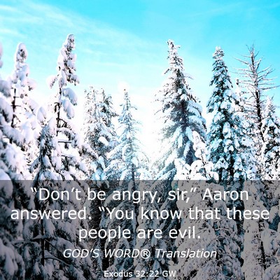 Picture 03 - Exodus 32:22 GW - “Don’t be angry, sir,” Aaron answered. - Bible Verse Picture