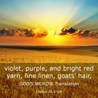 Picture 03 - Exodus 35:6 GW - violet, purple, and bright red yarn, fine linen, - Bible Verse Picture