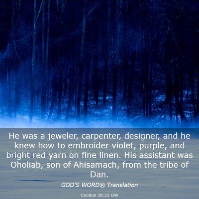 Picture 03 - Exodus 38:23 GW - He was a jeweler, carpenter, designer, and he - Bible Verse Picture