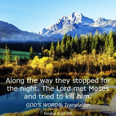 Picture 03 - Exodus 4:24 GW - Along the way they stopped for the night. The - Bible Verse Picture