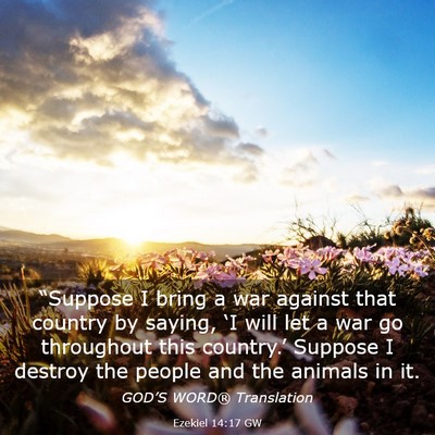 Picture 03 - Ezekiel 14:17 GW - “Suppose I bring a war against that country by - Bible Verse Picture