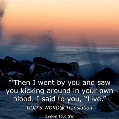 Picture 03 - Ezekiel 16:6 GW - “‘Then I went by you and saw you kicking - Bible Verse Picture