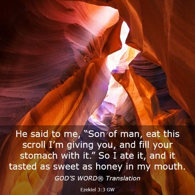 Picture 03 - Ezekiel 3:3 GW - He said to me, “Son of man, eat this scroll - Bible Verse Picture