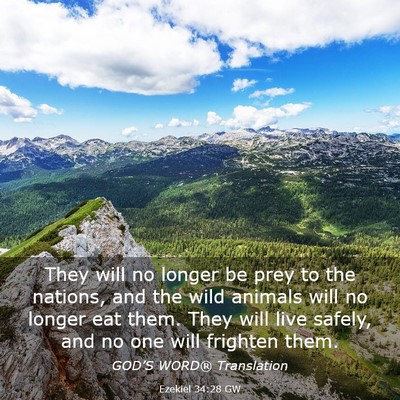 Picture 03 - Ezekiel 34:28 GW - They will no longer be prey to the nations, and - Bible Verse Picture