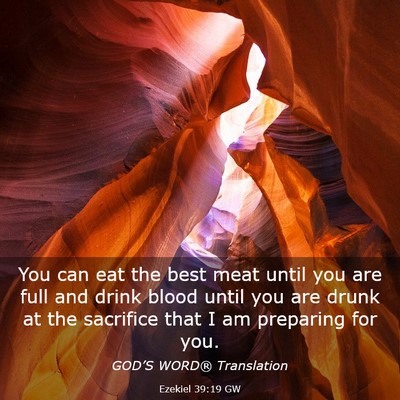 Picture 03 - Ezekiel 39:19 GW - You can eat the best meat until you are full and - Bible Verse Picture