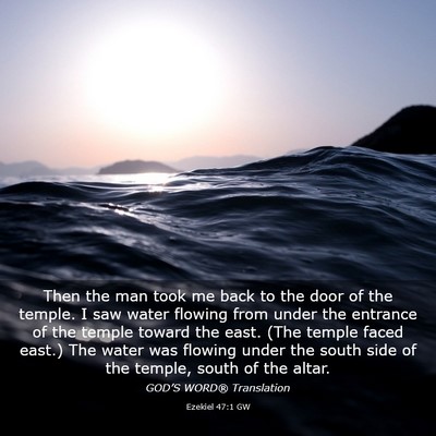 Picture 03 - Ezekiel 47:1 GW - Then the man took me back to the door of the - Bible Verse Picture