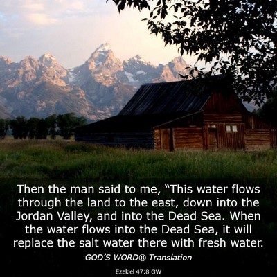 Picture 03 - Ezekiel 47:8 GW - Then the man said to me, “This water flows - Bible Verse Picture