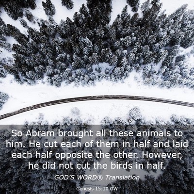 Picture 03 - Genesis 15:10 GW - So Abram brought all these animals to him. He cut - Bible Verse Picture