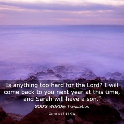 Picture 03 - Genesis 18:14 GW - Is anything too hard for the Lord? I will come - Bible Verse Picture