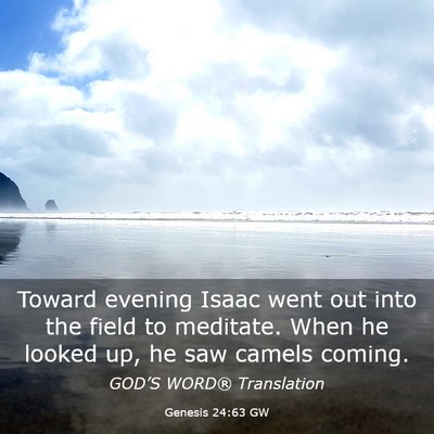 Picture 03 - Genesis 24:63 GW - Toward evening Isaac went out into the field to - Bible Verse Picture