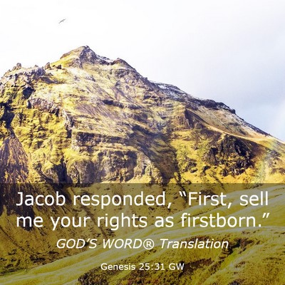 Picture 03 - Genesis 25:31 GW - Jacob responded, “First, sell me your rights as - Bible Verse Picture