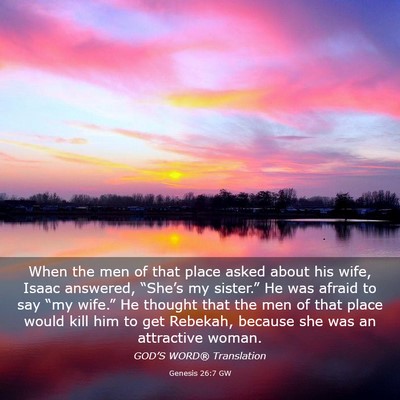 Picture 03 - Genesis 26:7 GW - When the men of that place asked about his wife, - Bible Verse Picture