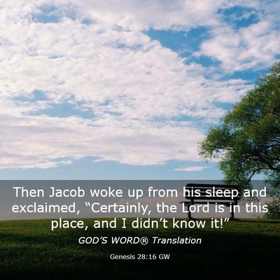 Picture 03 - Genesis 28:16 GW - Then Jacob woke up from his sleep and exclaimed, - Bible Verse Picture