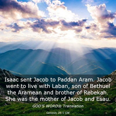 Picture 03 - Genesis 28:5 GW - Isaac sent Jacob to Paddan Aram. Jacob went to - Bible Verse Picture