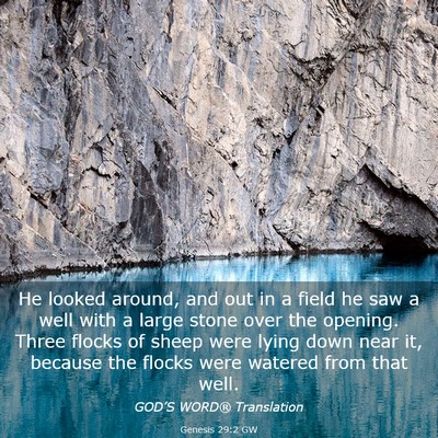Picture 03 - Genesis 29:2 GW - He looked around, and out in a field he saw a - Bible Verse Picture