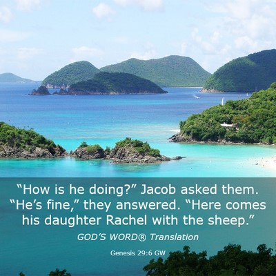 Picture 03 - Genesis 29:6 GW - “How is he doing?” Jacob asked them. - Bible Verse Picture
