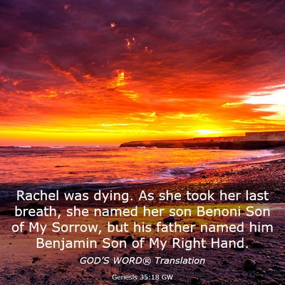 Picture 03 - Genesis 35:18 GW - Rachel was dying. As she took her last breath, - Bible Verse Picture
