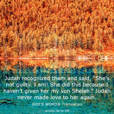 Picture 03 - Genesis 38:26 GW - Judah recognized them and said, “She’s not - Bible Verse Picture
