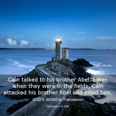 Picture 03 - Genesis 4:8 GW - Cain talked to his brother Abel. Later, when they - Bible Verse Picture