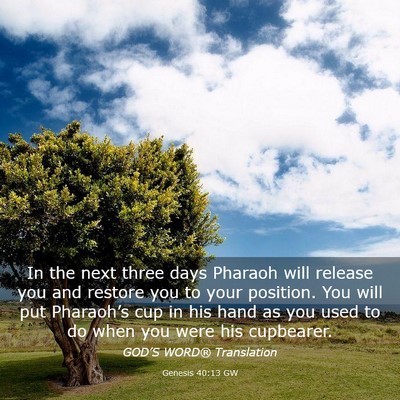 Picture 03 - Genesis 40:13 GW - In the next three days Pharaoh will release you - Bible Verse Picture