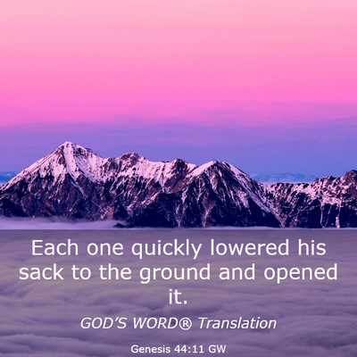 Picture 03 - Genesis 44:11 GW - Each one quickly lowered his sack to the ground - Bible Verse Picture