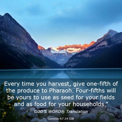 Picture 03 - Genesis 47:24 GW - Every time you harvest, give one-fifth of the - Bible Verse Picture