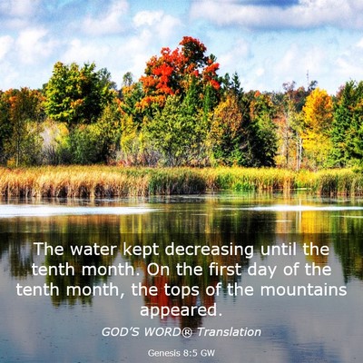 Picture 03 - Genesis 8:5 GW - The water kept decreasing until the tenth month. - Bible Verse Picture