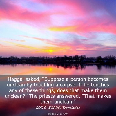Picture 03 - Haggai 2:13 GW - Haggai asked, “Suppose a person becomes unclean - Bible Verse Picture
