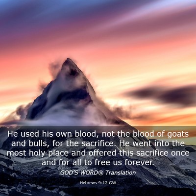 Picture 03 - Hebrews 9:12 GW - He used his own blood, not the blood of goats and - Bible Verse Picture